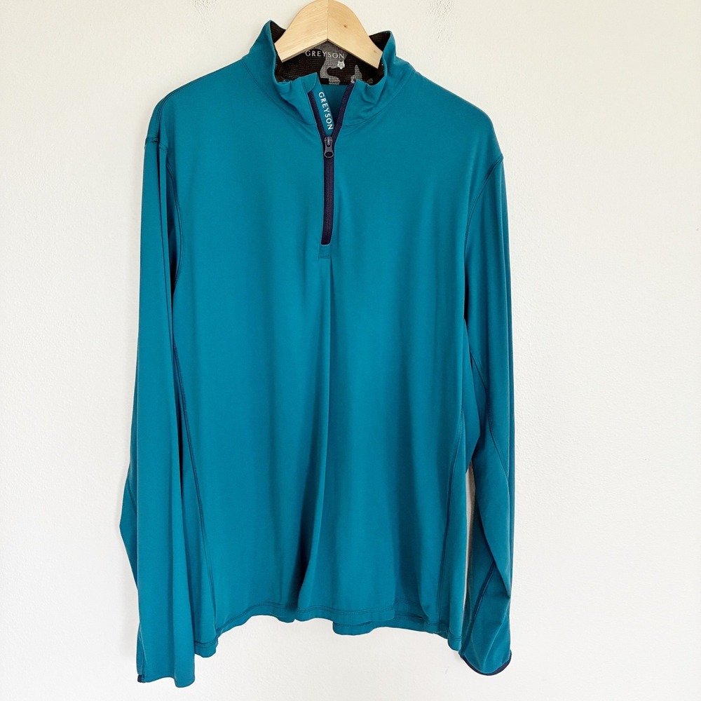 Greyson 1/4 Zip Pullover Mens XL Teal Golf Performance Mock Neck Logo Shirt
